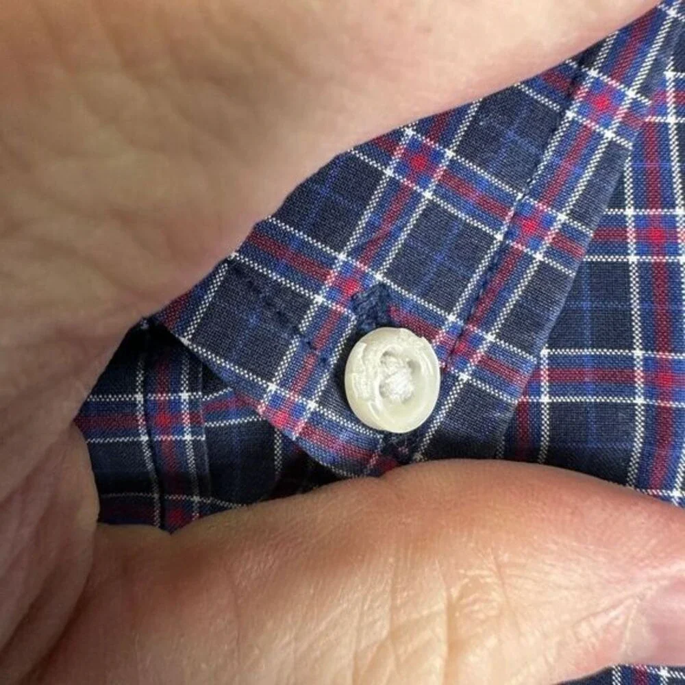 J Crew Button Down Shirt Mens Medium Blue Red Plaid Long Sleeve Pocket Cotton